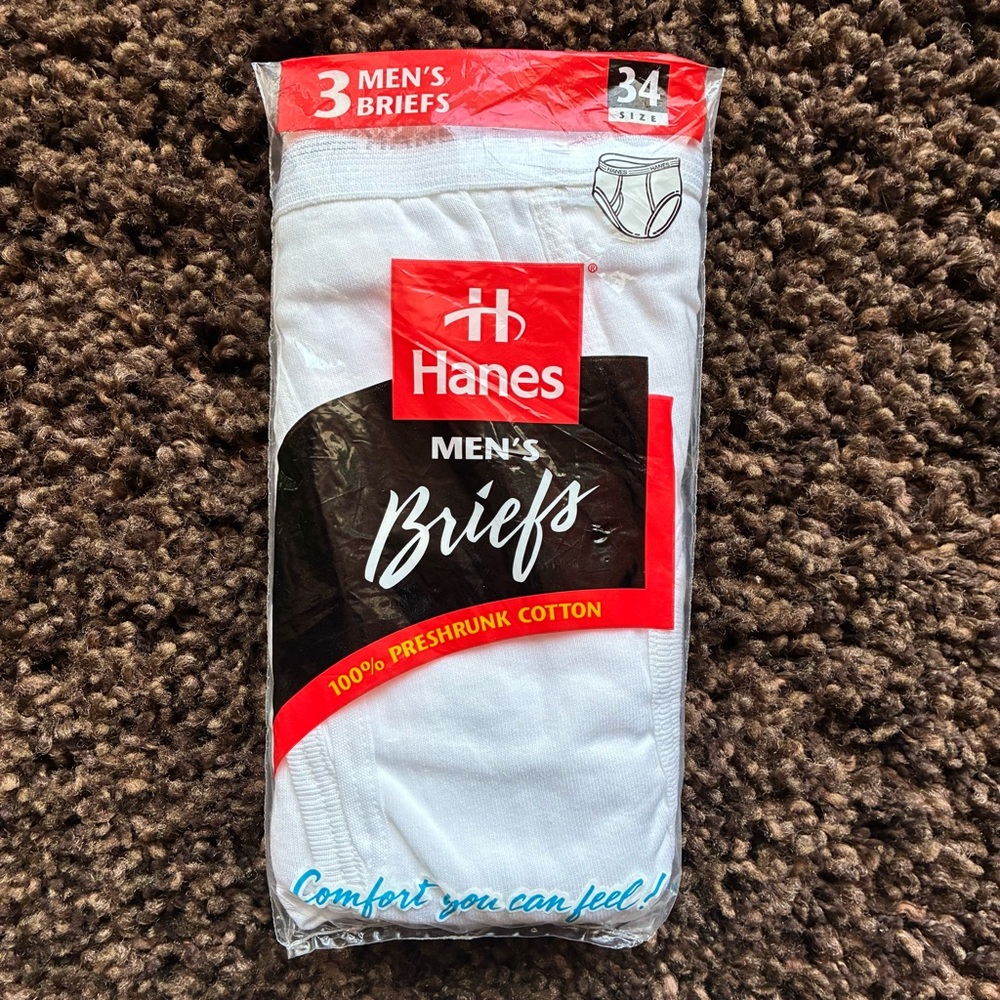 NEW Vintage 1997 Hanes Men's Briefs in Classic White - 3 Pack